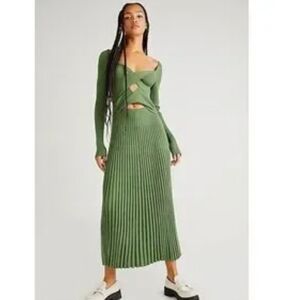 Free People The Marnie Forest Green Midi Dress Size Med